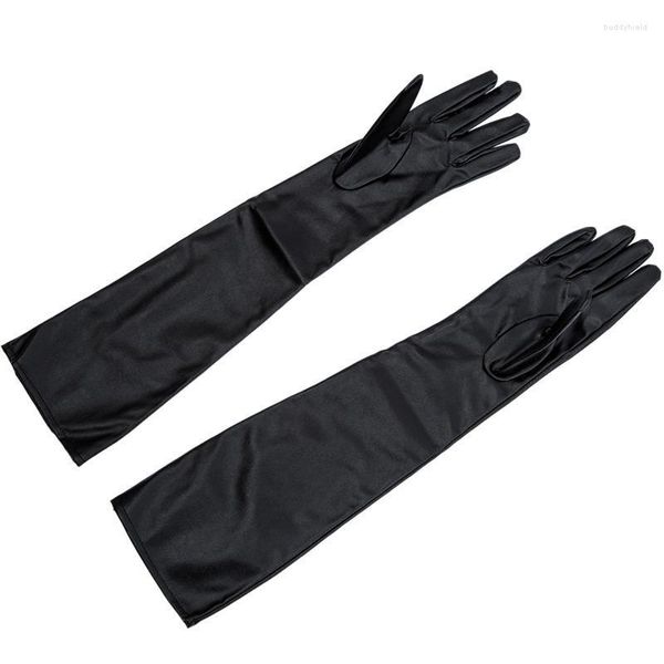 Gants à cinq doigts Gants longs en cuir artificiel souple pour femmes/dames - Noir