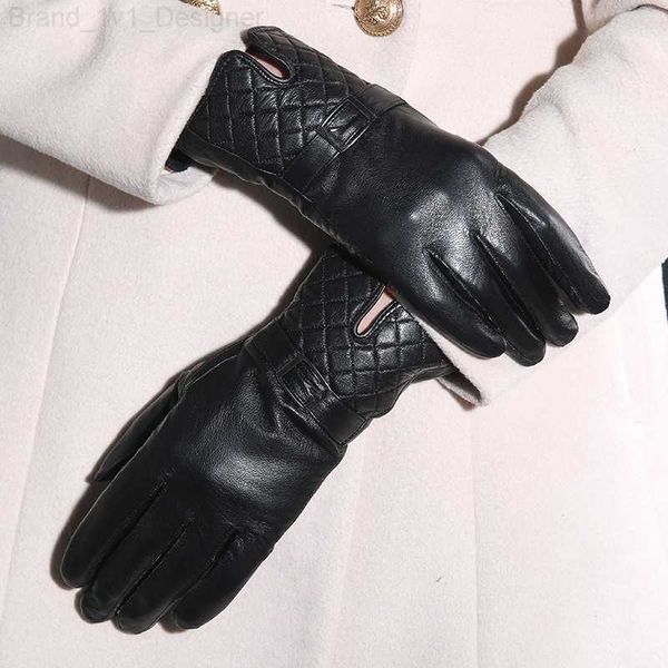 Five Fingers Gants Gants en cuir pour femmes Gants en peau de mouton pour dames Gants en cuir véritable noir Mode Gants pour femmes 2022 Nouveau style Mitaines L230804