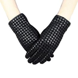 Cinq doigts gants femmes en peau de mouton véritable cuir élégant tissé à la main automne hiver chaud peluche mode conduite femme XC-206