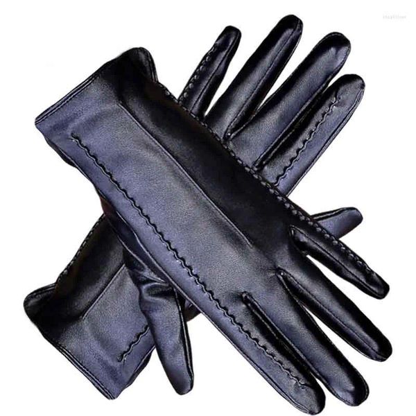 Gants à cinq doigts en peau de mouton pour femmes, chaleur d'hiver et velours, écran court et fin, couleur cuir, haut de gamme 2023