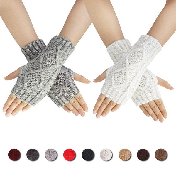 Cinco dedos Guantes Invierno para mujer Sin dedos Térmico Encantador Cálido Protector Viento Tejido con agujeros de pulgar