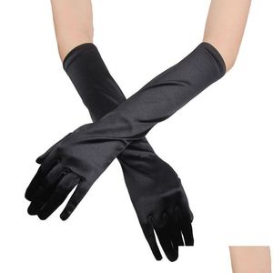 Cinq Doigts Gants Femmes Satin Élégant Mti Couleur Mariée Accessoires De Mariée Longue Violet Noir Ivoire Dames Pageant Robe Drop Delivery Fashio