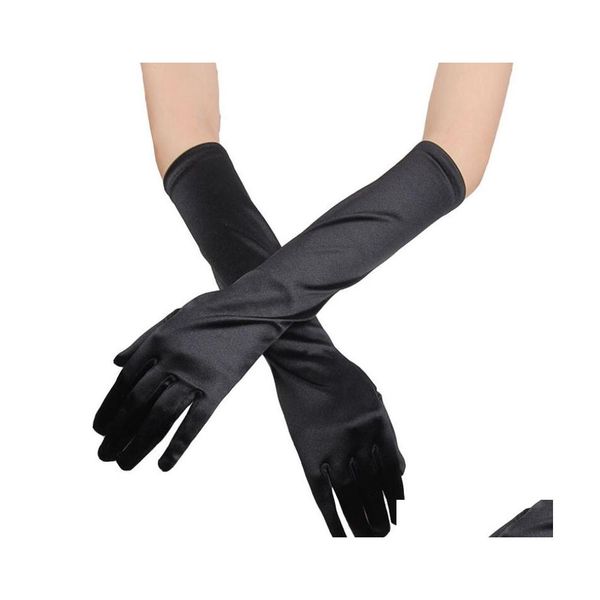 Cinq doigts gants femmes satin élégant mti couleur mariée accessoires de mariage nuptiale longs violets noirs ivory dames concours de robe baisse otbpg