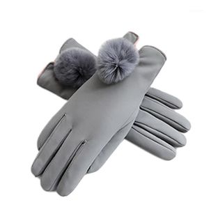 Cinq Doigts Gants Femmes Sensible Élégant Temps Froid En Cuir PU Doublé Chaud Mitaines Doigt Complet Dames Hiver Épais Extérieur Doux Windproo