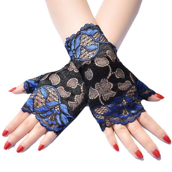 Cinq doigts gants femmes été mince crème solaire sans doigts creux Jacquard dentelle florale contraste couleur danse fête conduite mitaines 2023