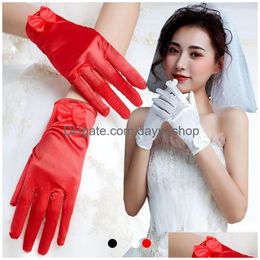 Cinq doigts gants femmes mariage mariée courte satin fl du poignet de poignet de longueur de poignet de bal de bal