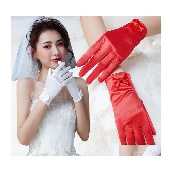 Cinq Doigts Gants Femmes De Mariage De Mariée Court Satin Fl Doigt Poignet Longueur Costume Prom Party Gant Drop Delivery Mode Accessori Otp5C