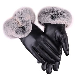 Vijf Vingers Handschoenen Dames Winterhandschoenen Faux Konijn PU Leer Touchscreen Wanten Dame Vrouwelijke Outdoor Rijden Warme Handschoenen 231017