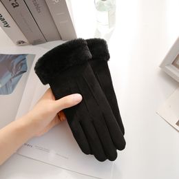 Gants à cinq doigts pour femmes, Gants d'hiver chauds en fourrure pour femmes, mitaines à doigts complets, gants de conduite coupe-vent, Gants d'hiver pour femmes, Guantes cadeau AA