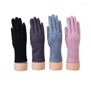 Cinq doigts gants femmes hiver garder au chaud écran tactile mince polaire Section daim tissu femme élégant solide doux cyclisme lecteur