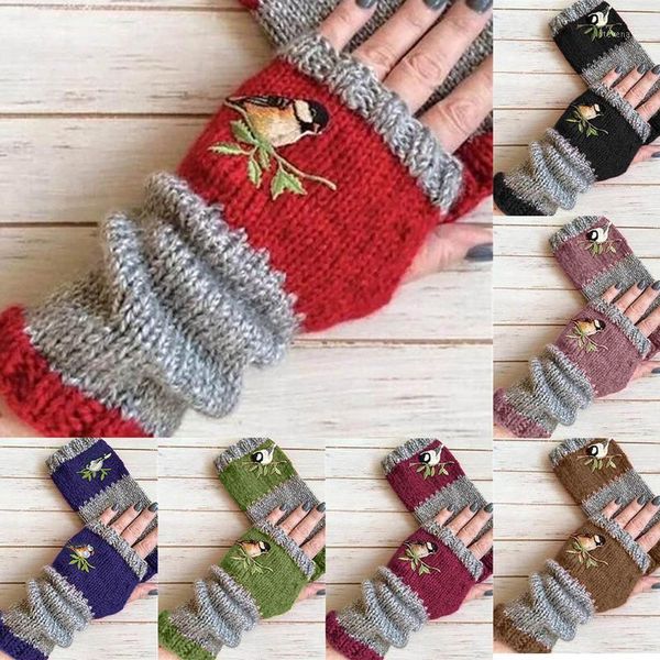 Cinq doigts gants Femmes Fonds d'oiseau tricot hiver