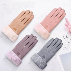 Cinq doigts gants femmes hiver dames filles chaleur extérieure plein doigt doublé conduite gant écran tactile mitaines en gros goutte
