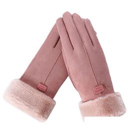 Five Fingers Handschoenen Dames Winter Touch Sn Female Suede Fuzzy Warm Fl Finger Lady For Outdoor Sport Driving Drop Delivery Fashion Acc Dhvug