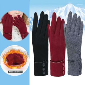 Guantes de cinco dedos para mujer, manoplas térmicas forradas de terciopelo con pantalla táctil cálida para invierno, para montar al aire libre, esquí, a prueba de viento, para mantener las manos calientes1