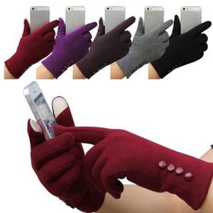 Cinq doigts gants femmes 4 boutons écran tactile mitaines chaudes hiver sport cachemire Femme 5 couleurs