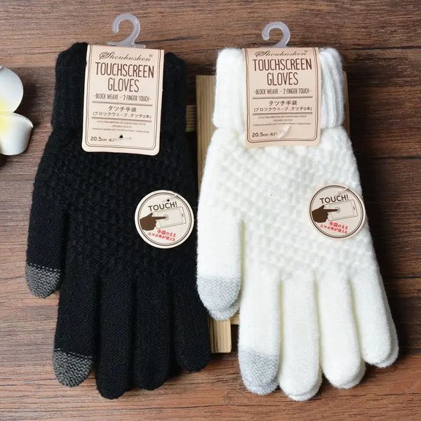 Cinq doigts gants femmes cachemire laine tricoté automne hiver épais peluche chaude à l'intérieur des mitaines solides pour tablette de téléphone portable 231201