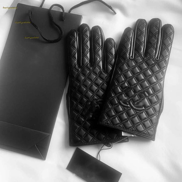 Cinq doigts gants femmes hiver gants en cuir peluche écran tactile en peau de mouton cyclisme concepteur chaud isolé en peau de mouton gants de doigt mode femme homme 2024