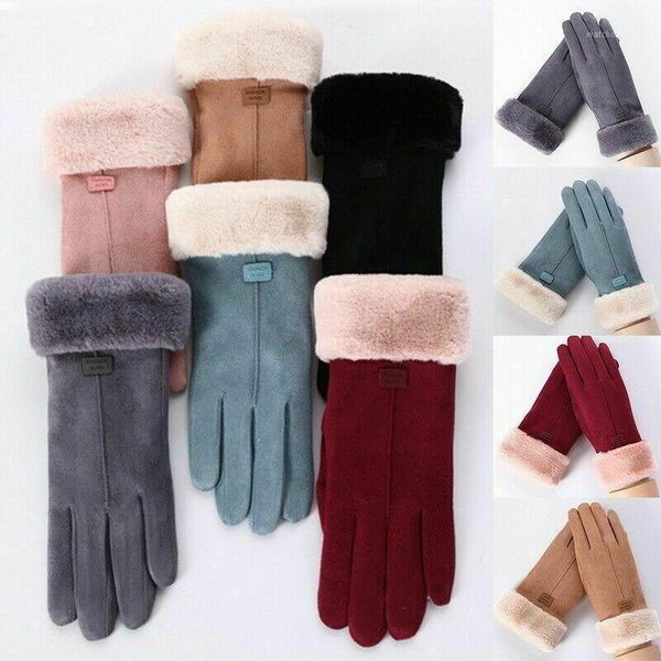 Guantes de cinco dedos para mujer, de invierno, gruesos, cálidos, forro suave, mitones elásticos, pantalla táctil térmica, clima frío, talla única para mujer