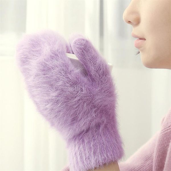 Cinq doigts gants laine femme mitaines d'hiver usine extérieur moelleux sans doigts femmes filles