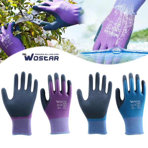 Cinco dedos Guantes que trabajan Purple Polipeador Guante de látex gris Wostar Protective for Work Garden Durable Nonslip Gardening impermeable 230816