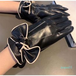 Gants de protection à cinq doigts en cuir et cachemire, de styliste, chauds, en polaire, épais, Vintage, tendance, solide, Simple