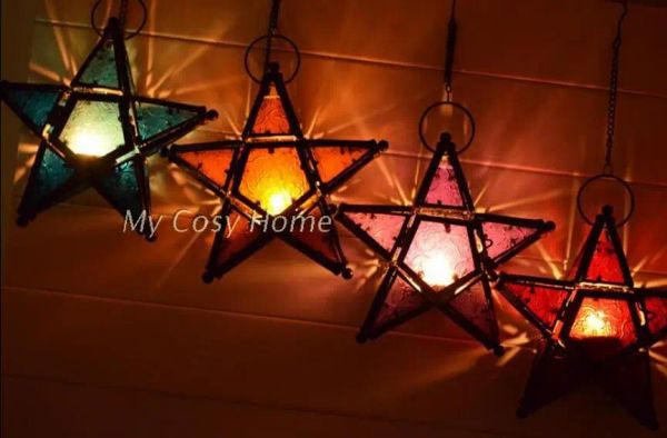 Cancier-moitié étoilé à cinq pointus style marocain suspendu en verre en verre lanterne chandelle décoration intérieure