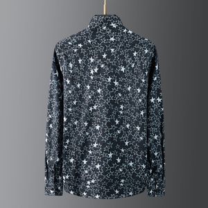 Camisa con estampado Digital Irregular de estrella de cinco puntas para hombre, camisa informal ajustada de manga larga para hombre, camisas de algodón sólidas de negocios para hombre