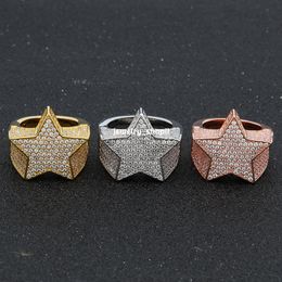 Anneau star de Star Men's Star Star Hing Ring à la mode Moisanite Diamant 18k Gol Sterling Silver Cuban Femmes Ring