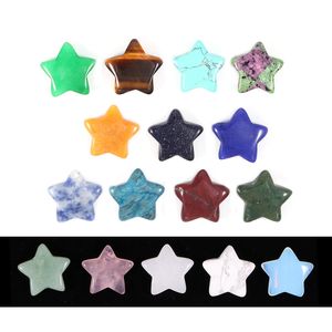 Adornos de estrella de cinco puntas Cuarzo rosa natural Piedra turquesa Piedras desnudas Decoración Piezas de mango de mano Accesorios de collar DIY 20 mm