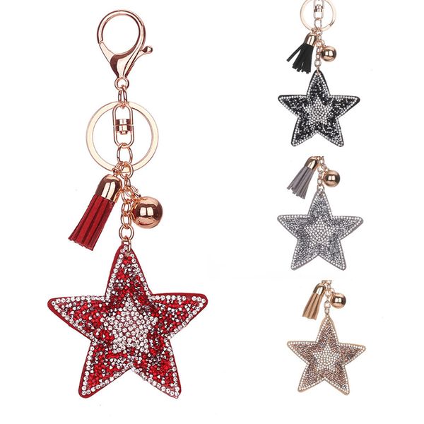 Cinq étoiles porte-clés anneaux gland strass porte-clés mode bijoux sac à main accroche accessoires cadeaux de noël breloques porte-clés pour clés de voiture