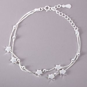 Cinq étoiles femmes Bracelet en argent Sterling 925 perles chanceuses chaîne bijoux avec fermoir timbre Fine mode élégant bracelets porte-bonheur cadeaux pour fille