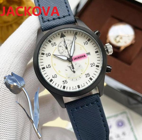 Cinco puntadas relojes de lujo para hombre Todas las esferas funcionan 40 mm de diámetro Reloj de cuarzo Relojes de pulsera de cuero azul negro europeo de alta calidad al por mayor Montre De Luxe