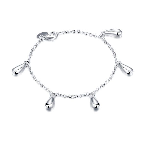 Pulsera chapada en plata esterlina con cadena de mano de cinco gotas de agua; Gran oferta de pulsera de plata 925 para hombres y mujeres SPB218