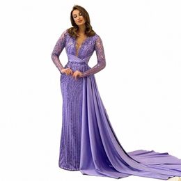 Fivsole Purple Mermaid Dr Special OCN Women use Prom Dres Dres High Checkly Sequin Arabia Saudita Vestidos formales 05BB#