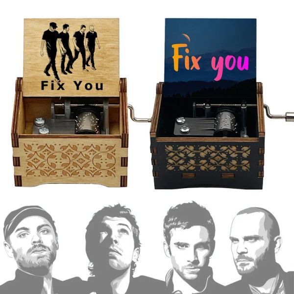 Fix You Boîte de musique à main en bois British British Band Song Gift Musical Gift For Fans Femme Fiancee Birthday Boutique Ornements