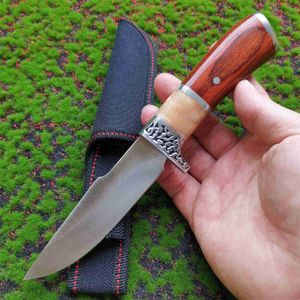 Couteaux à lame fixe couteaux droits tactiques Camping en plein air haute dureté lame en acier 8Cr15 manche en bois couteau de chasse de survie