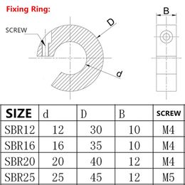 Anillo fijo Tipo de apertura grande para SBR12/16/20/25 mm Collar Posicionador Aleación de aluminio CNC Piezas 3D Caminete de riel lineal fijo