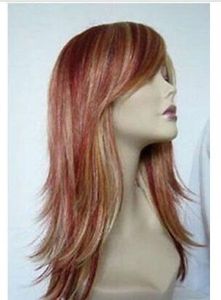 cette année nouveau style long mélange blonde perruques rouges pour les femmes perruque de cheveux