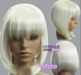 FixsF714 COS-stijl Mode Witte Korte Straight Haar Pruik Pruiken Pony Dames