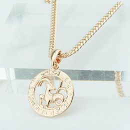 FJ 12 Zodiac Sign Damesheren 585 Roségouden kleuren Constellatie Hangers Vissen Waterman Curb Necklace Chain12698