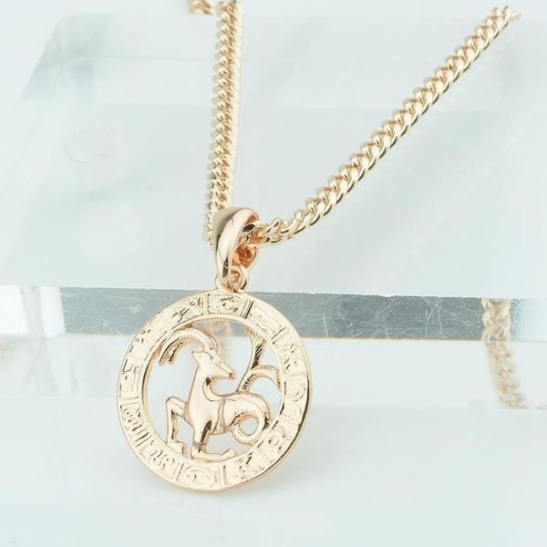 FJ 12 signe du zodiaque femmes hommes 585 couleur or Rose Constellation pendentifs poissons verseau gourmette collier chaîne 1236q