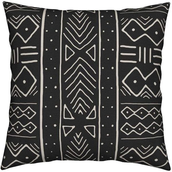 FJTP Africain Mudcloths Black White lin coton coton Hidden Zipper Throw Covers Covers 16x16 in (deux côtés)