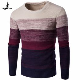 FJUN Brand Casual Sweater Otoño O-cuello Rayas Jerseys Slim Fit Hombres Top de manga larga Suéter masculino Ropa delgada sueter hombre MX200711