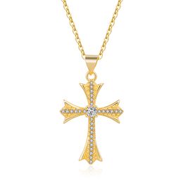 fjxpCross Crucifix Cristal Clair Pendentif Collier pour Hommes Femmes Prière Jésus Lien Chaîne Collier En Gros Bijoux Or Nec