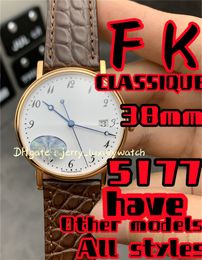 FK 5177BB Classique Luxury Men's Watch (Cowhide - Fine Steel - Silver Gray Dial Roman Scale, Cal.777Q Custom volledig automatisch, 38 mm) Gold One