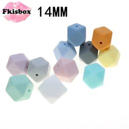 Fkisbox 100pcs hexagon 14 mm baby teher beads silicona perlas de silicio de bricolaje collar titular