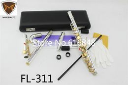 FL-311 Standaard Zilver Body Gold Key C Tune Fluit met kleine elleboog gebogen hoofd 16 17 sleutelgaten open gesloten fluit instrument flauta
