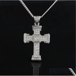 Fl Diamant Croix Pendentif Collier Hommes Or Cubain Lien Chaîne Colliers Glacé Hip Hop Bijoux Livraison Directe Dhj7G