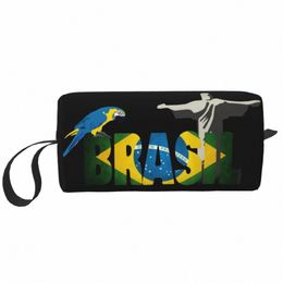 Bolsa de maquillaje con bandera de Brasil para mujer, organizador de cosméticos de viaje, almacenamiento Fi, bolsas de aseo, kit Dopp, caja r04X #