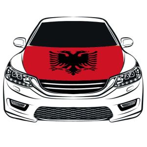 Drapeaux Albanie drapeau couverture de capot de voiture 3.3x5ft/5x7ft 100% polyester, les tissus élastiques de moteur peuvent être lavés, drapeaux de bannière de capot de voiture